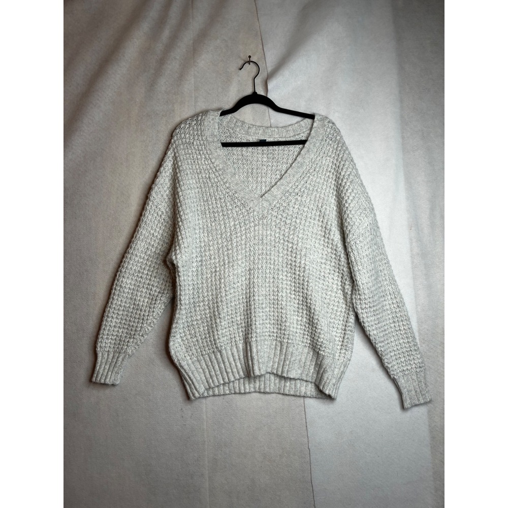 American Eagle Womens V-Neck Waffle Knit Sweater Cream Oatmeal Size S‎ 1211